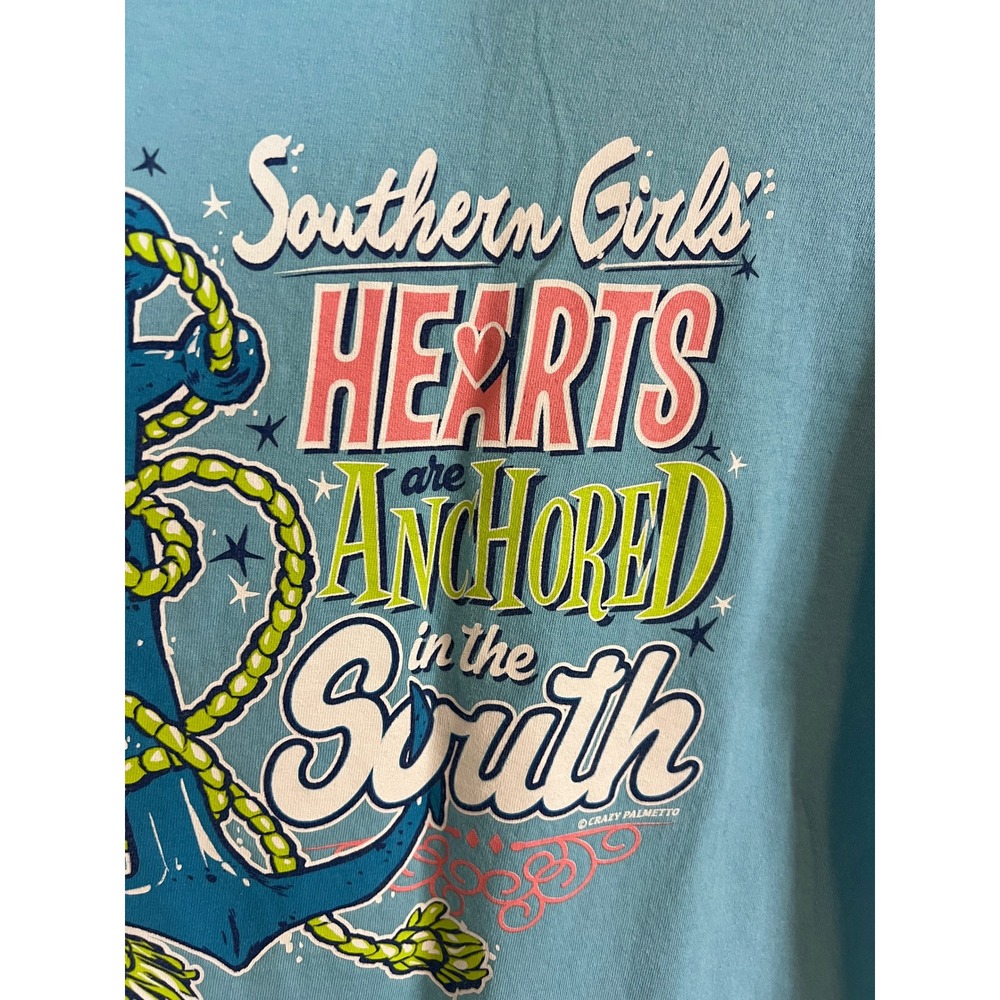 Gildan Southern Girls Hearts Anchored in the South Blue Graphic T-Shirt Large - Picture 4 of 6
